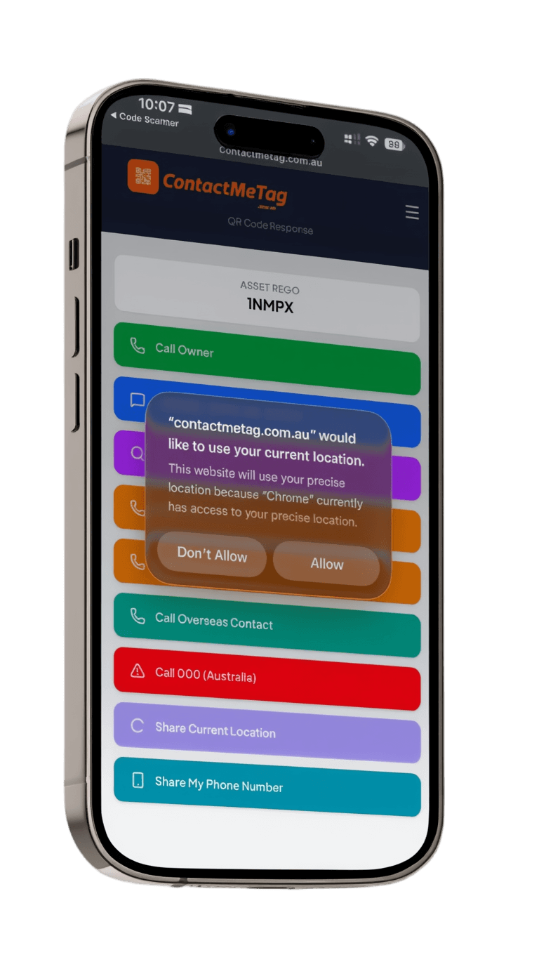 Share Current Location feature with browser permission prompt to share precise GPS location with emergency contact